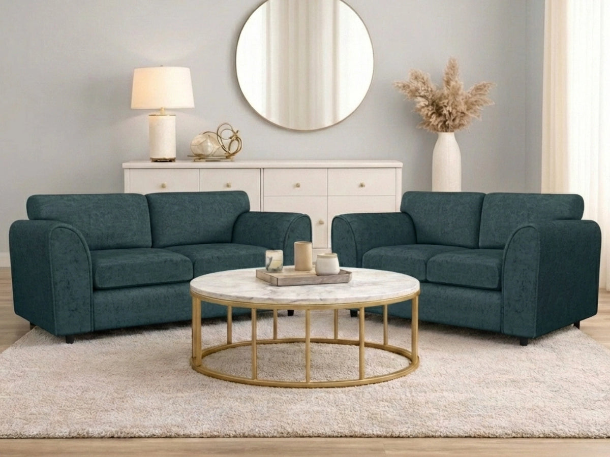 Teal fabric 2-seater sofa from Gamzo Outlet's Alaska Full Back Sofa Set, with cushioned back and armrests.
