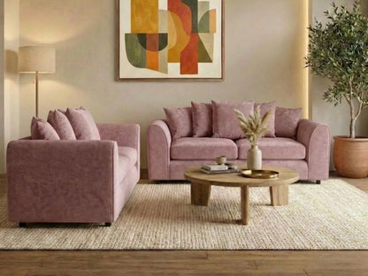 Pink Gamzo Outlet Alaska Fabric 2-Seater Scatter Back Sofa Set with plush cushions and modern design.