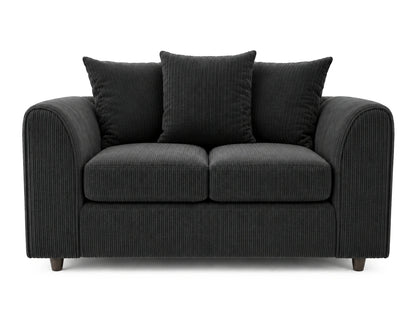 Black jumbo cord fabric 2-seater sofa from Gamzo Outlet with a scatter back design, showcasing plush cushions and modern style.