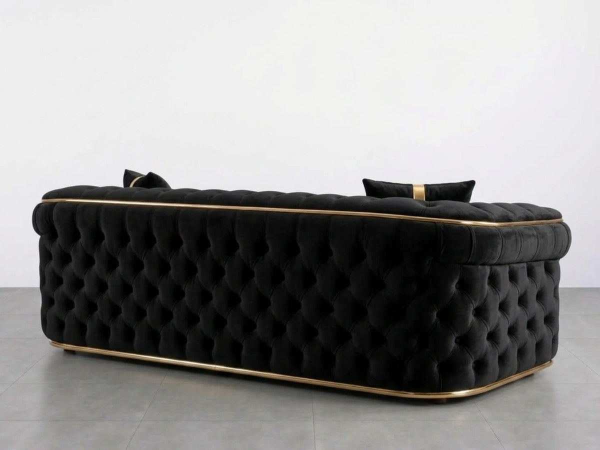 Black Chesterfield sofa set 2-seater by Gamzo Outlet, featuring tufted upholstery and classic rolled arms.