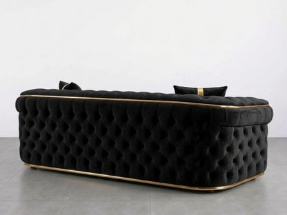 Black Chesterfield sofa set 2-seater by Gamzo Outlet, featuring tufted upholstery and classic rolled arms.