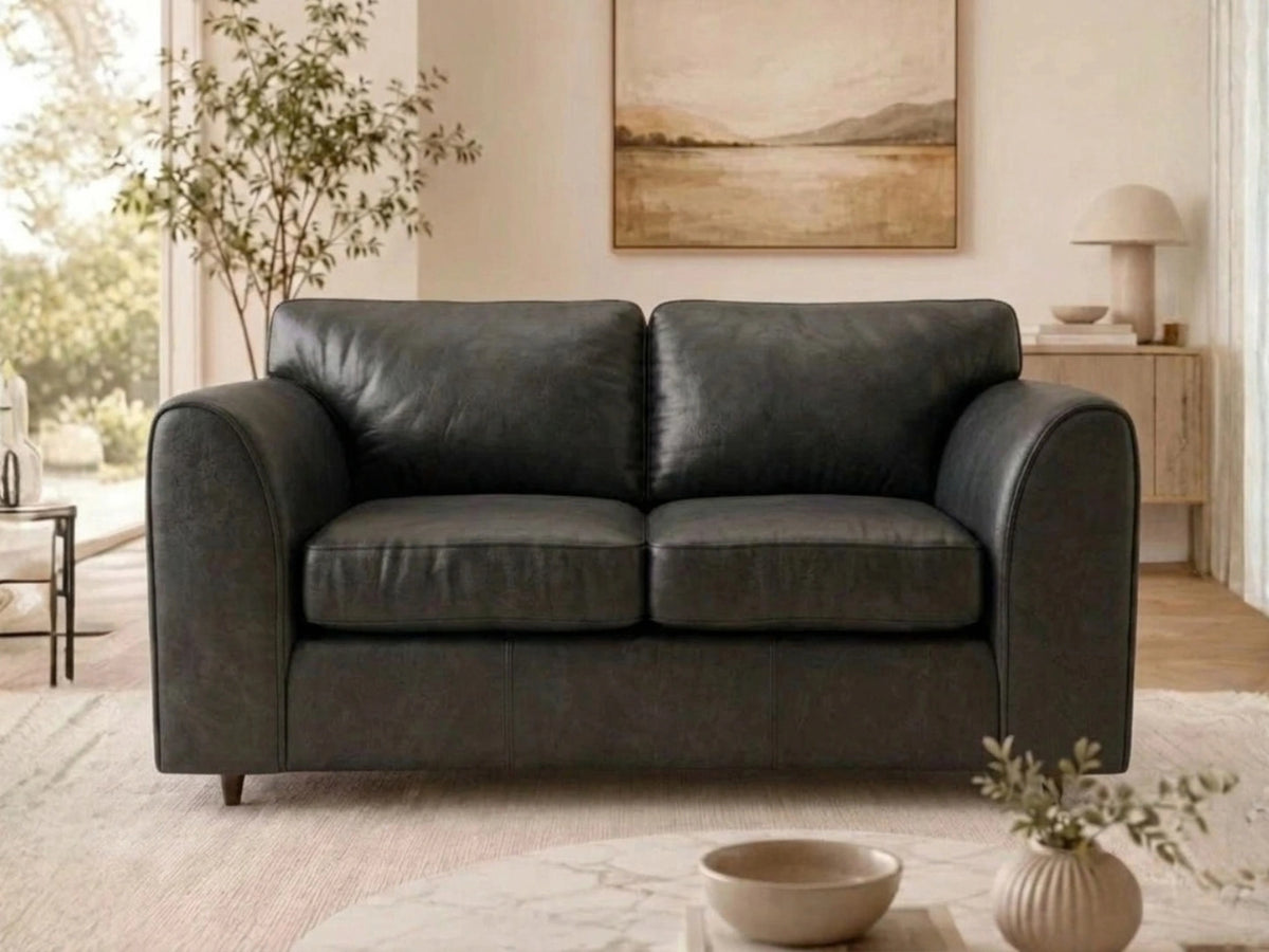 Black Dillon Full Back Leather Sofa Set 2-seater from Gamzo Outlet, showing the sleek leather upholstery and modern design.