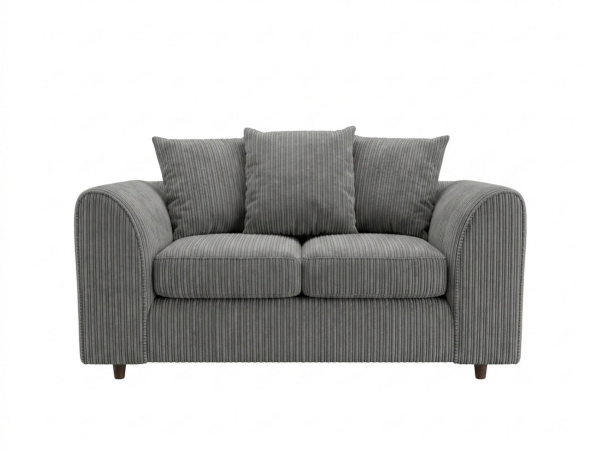 Charcoal grey Gamzo Outlet jumbo cord fabric 2-seater sofa with scatter back cushions, modern and comfortable living room furniture