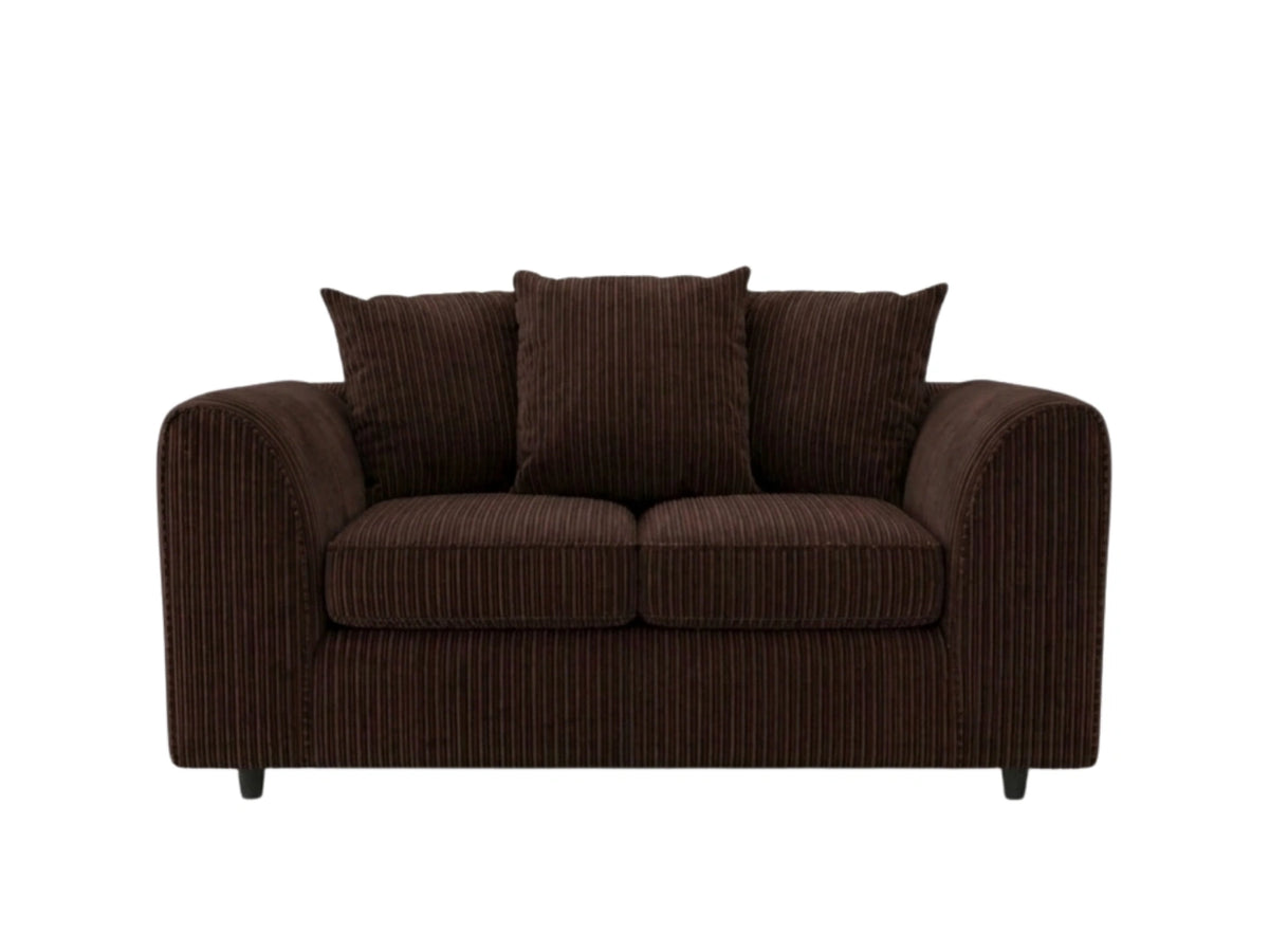 Chocolate brown Gamzo Outlet 2-seater sofa with jumbo cord fabric and scatter back design, ideal for modern living rooms.