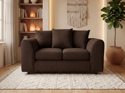Chocolate brown 2-seater sofa from Gamzo Outlet featuring jumbo cord fabric and a scatter back design.