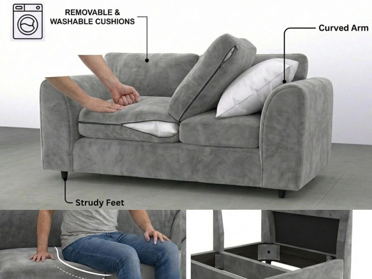 Light grey plush velvet 2-seater sofa with full back from Gamzo Outlet, showcasing a cozy and stylish living room furniture piece.