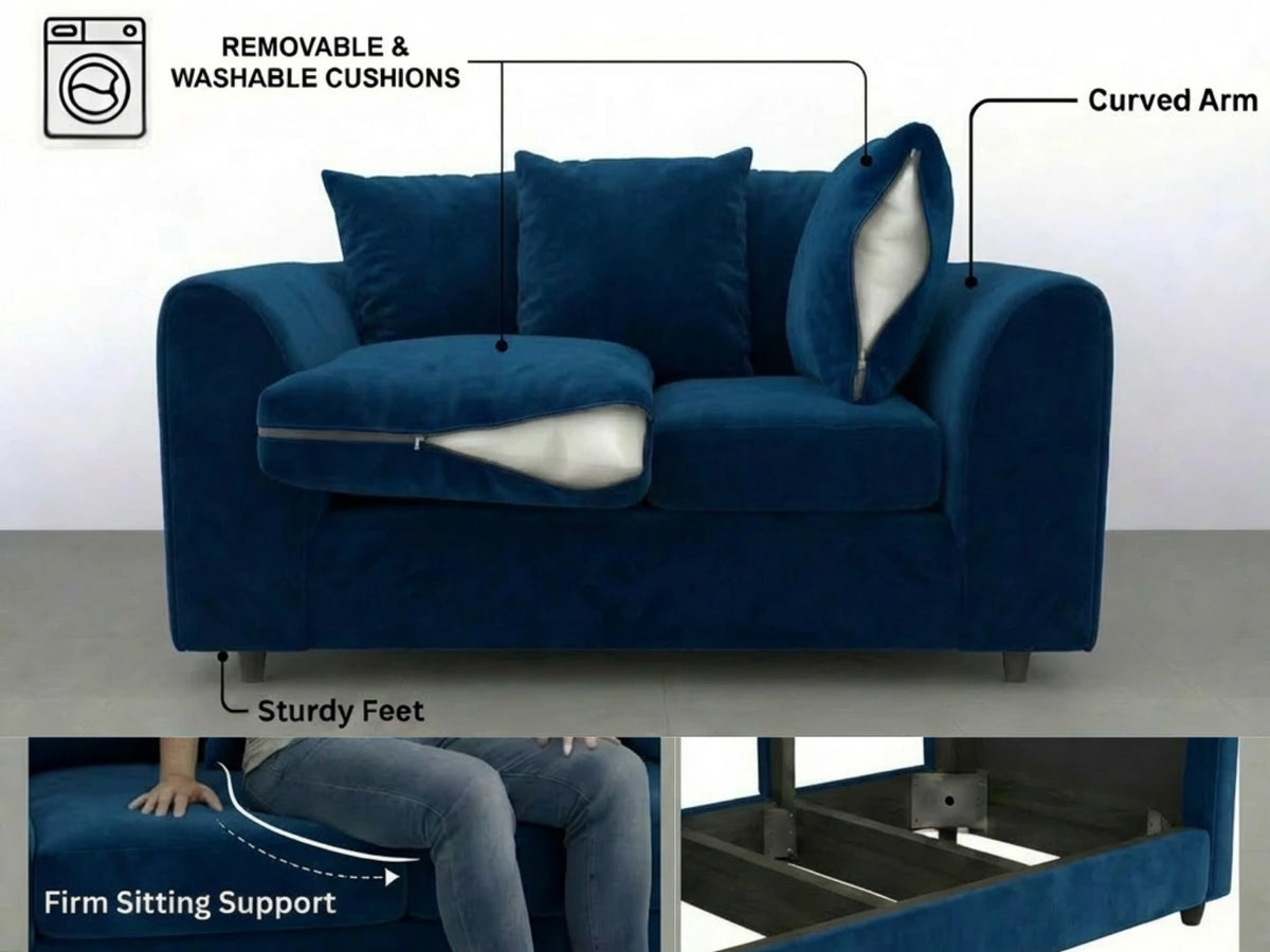 Plush Fabric Scatter Back Sofa Set