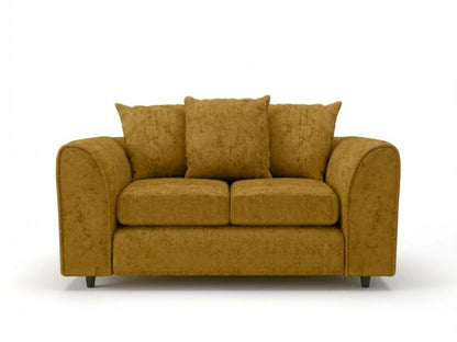 Gamzo Outlet Alaska fabric scatter back 2-seater sofa in mustard color, featuring plush cushions and modern design.