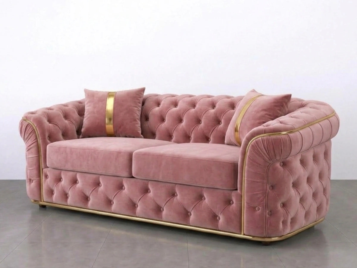 Pink Gamzo Outlet Chesterfield sofa set with a stylish 2-seater design and tufted upholstery, perfect for elegant living rooms.
