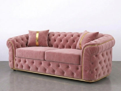 Pink Gamzo Outlet Chesterfield sofa set with a stylish 2-seater design and tufted upholstery, perfect for elegant living rooms.