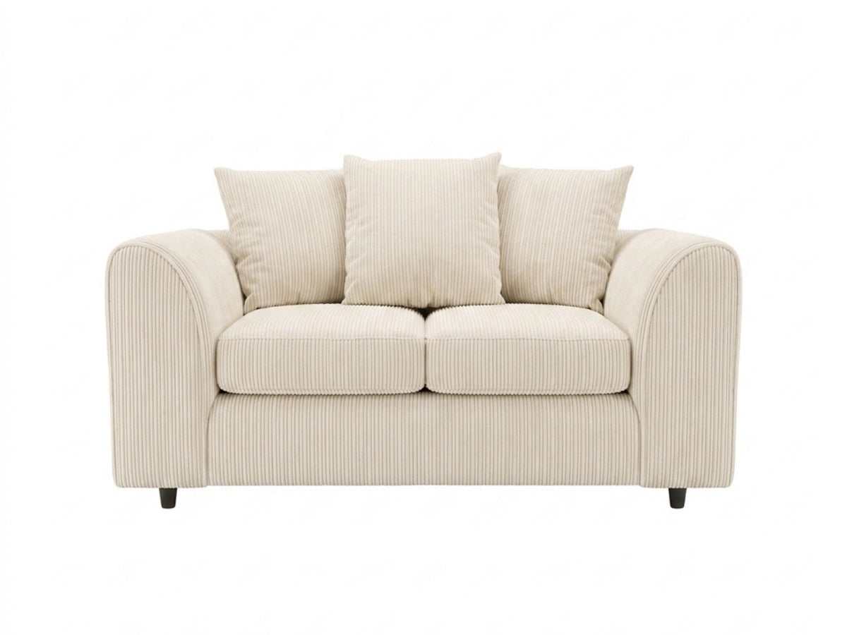 Cream Gamzo Outlet jumbo cord fabric 2-seater sofa with scatter back and plush cushions for a cozy living room look.