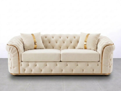 Cream Gamzo Outlet Chesterfield sofa set with a stylish 2-seater design and tufted detailing, perfect for elegant living rooms.