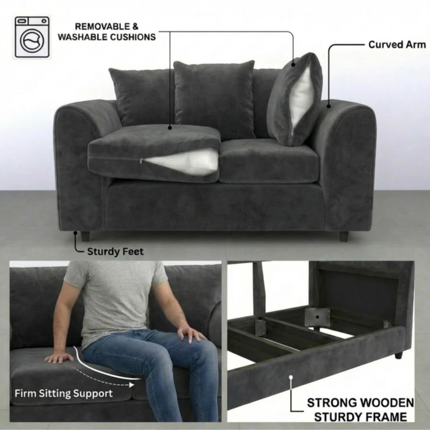 2 seater dark Grey