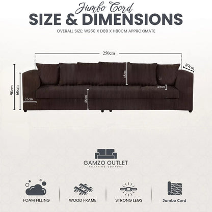 Jumbo Cord Fabric 4 Seater Scatter Back Sofa