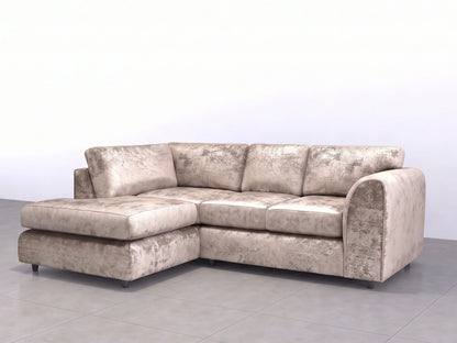 Crushed Velvet Full Back L Shape Sofa