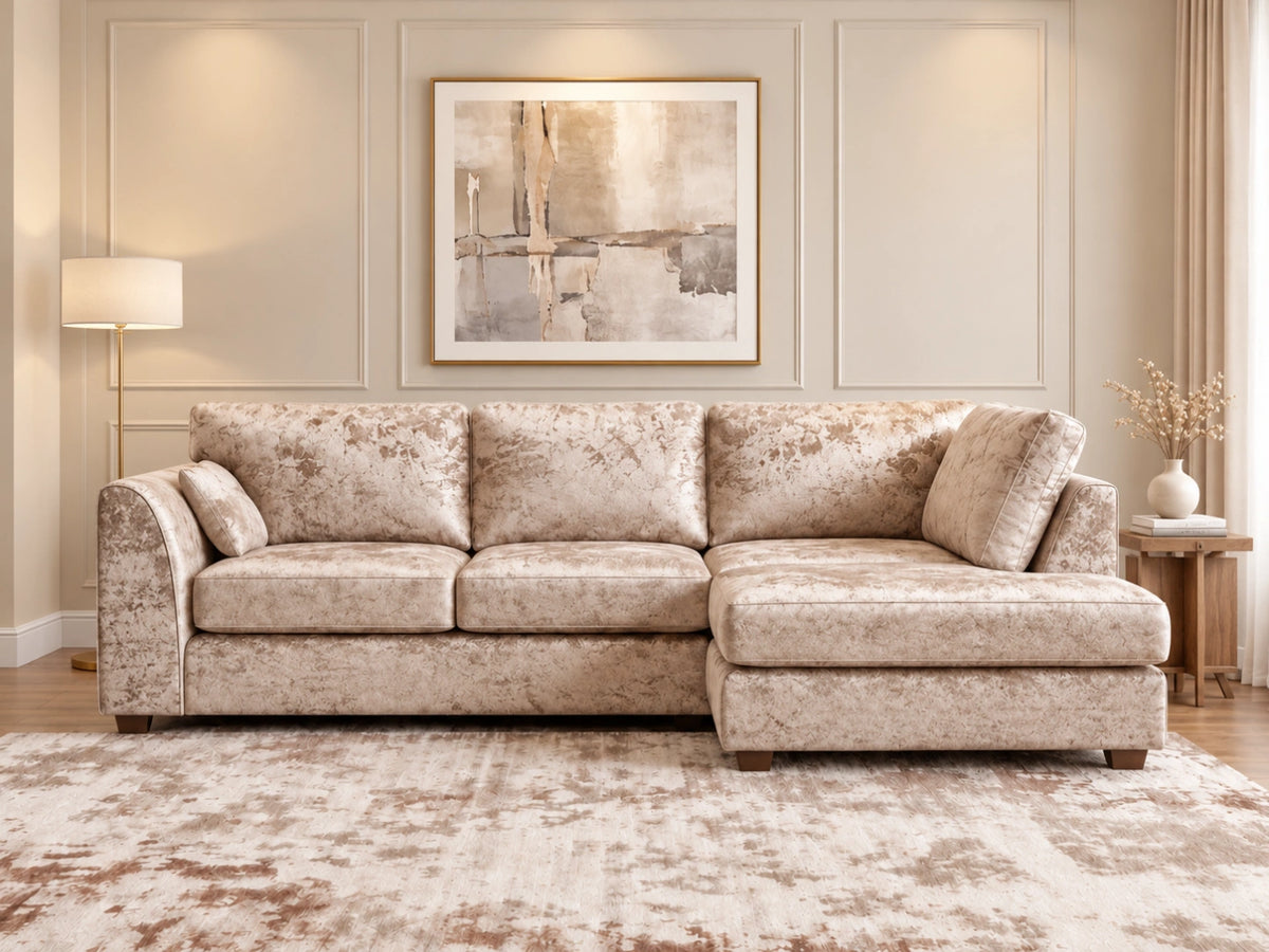Crushed Velvet Full Back L Shape Sofa