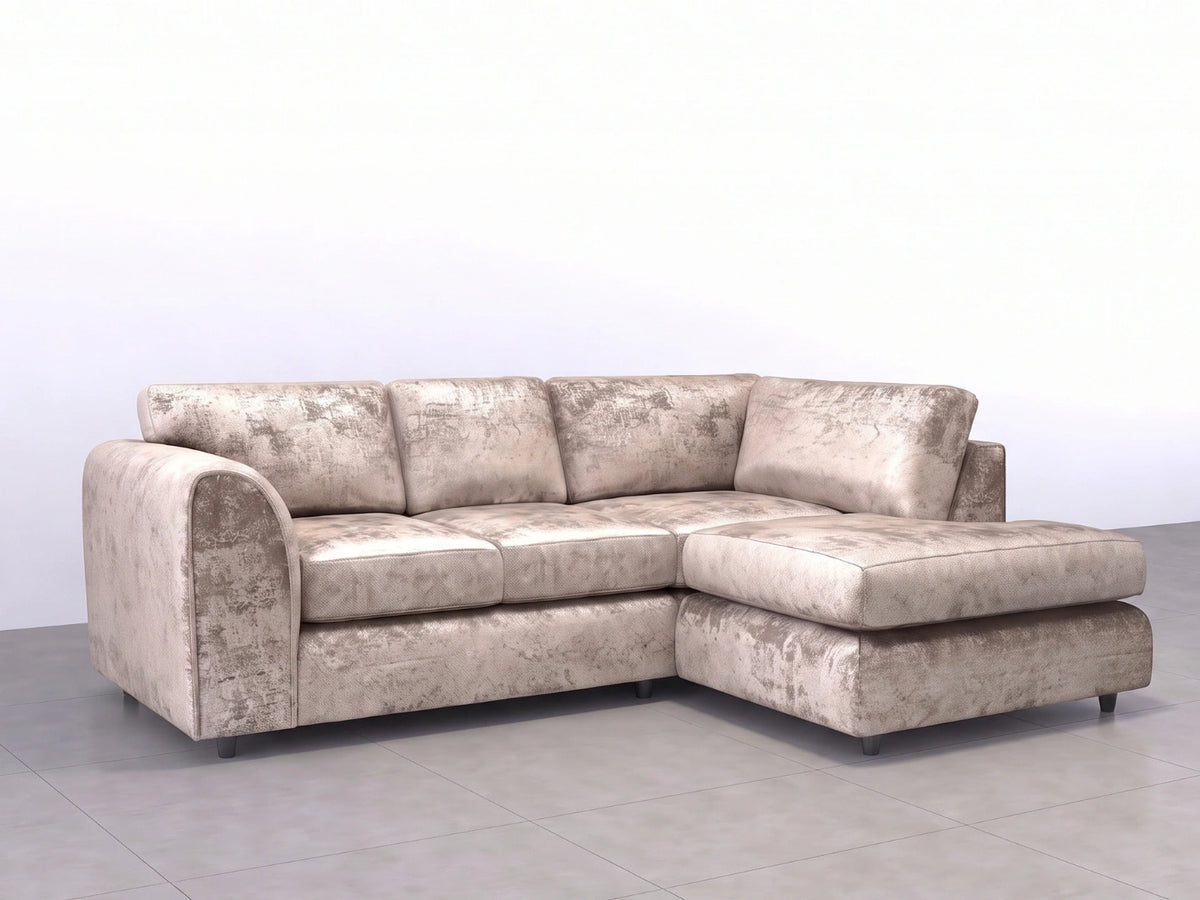 Crushed Velvet Full Back L Shape Sofa