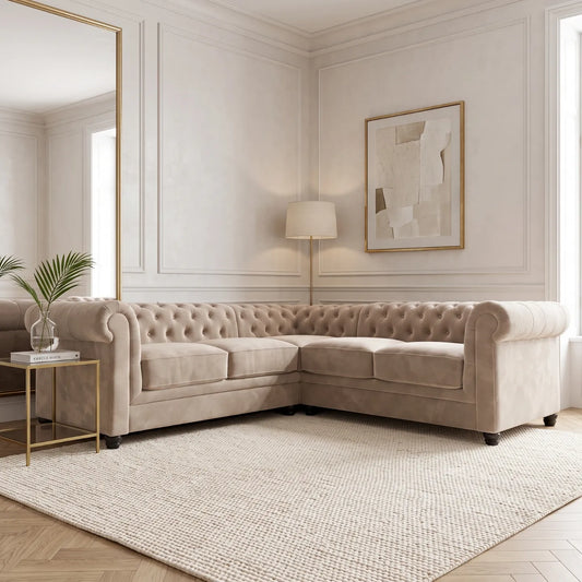 Chesterfield Plush Velvet Fabric Corner Sofa