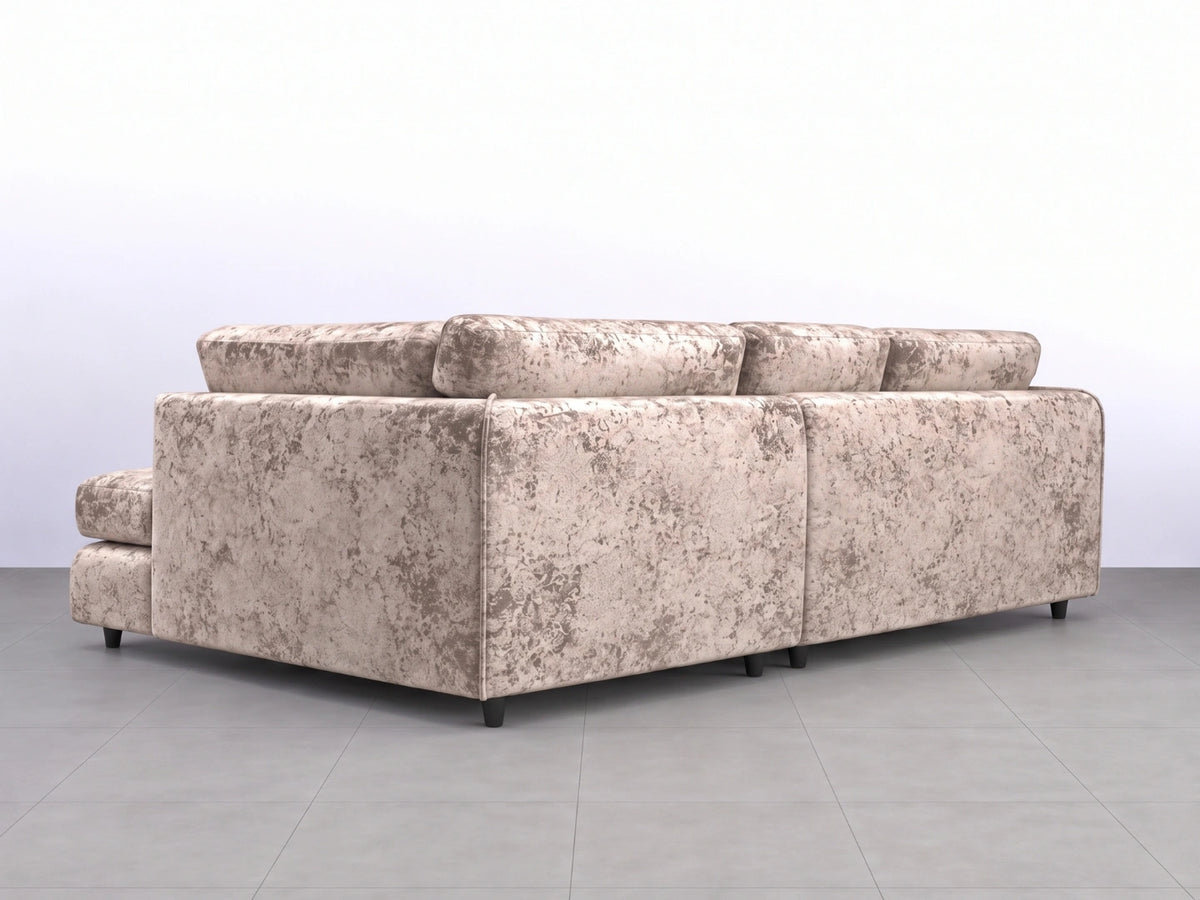 Crushed Velvet Full Back L Shape Sofa