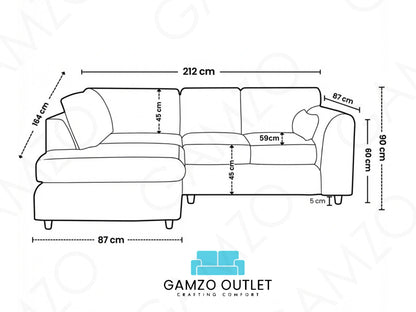 Crushed Velvet Full Back L Shape Sofa