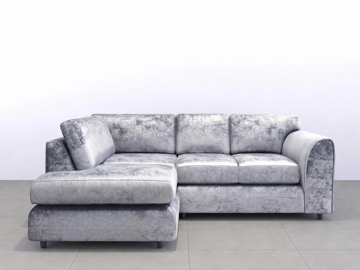 Crushed Velvet Full Back L Shape Sofa
