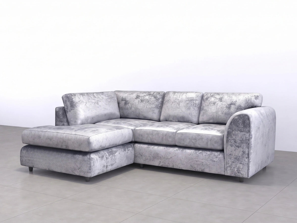 Crushed Velvet Full Back L Shape Sofa