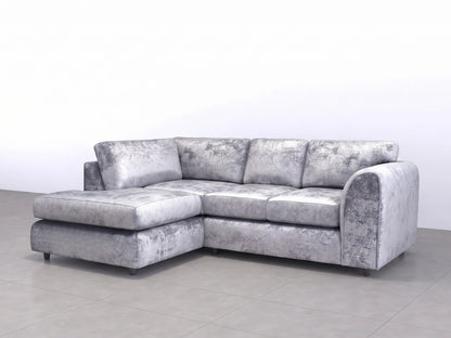 Crushed Velvet Full Back L Shape Sofa