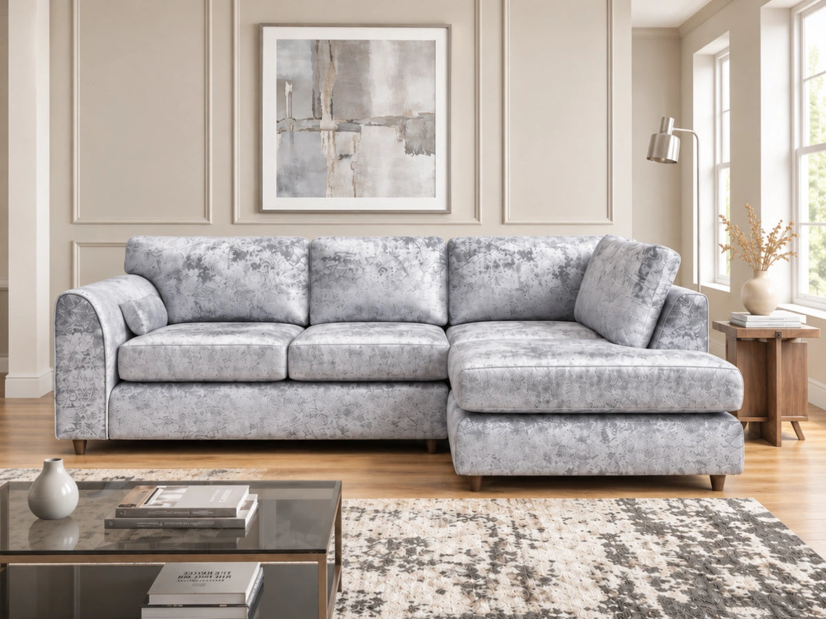 Crushed Velvet Full Back L Shape Sofa