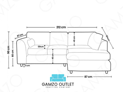 Crushed Velvet Full Back L Shape Sofa