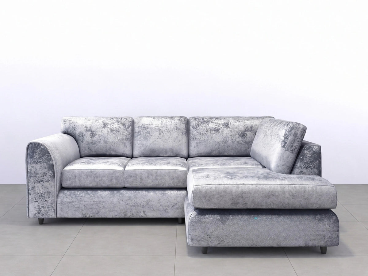 Crushed Velvet Full Back L Shape Sofa