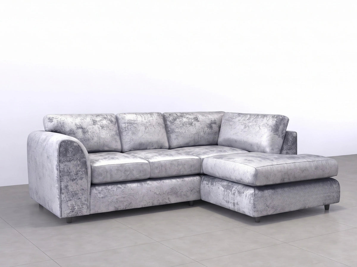 Crushed Velvet Full Back L Shape Sofa