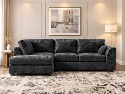 Crushed Velvet Full Back L Shape Sofa