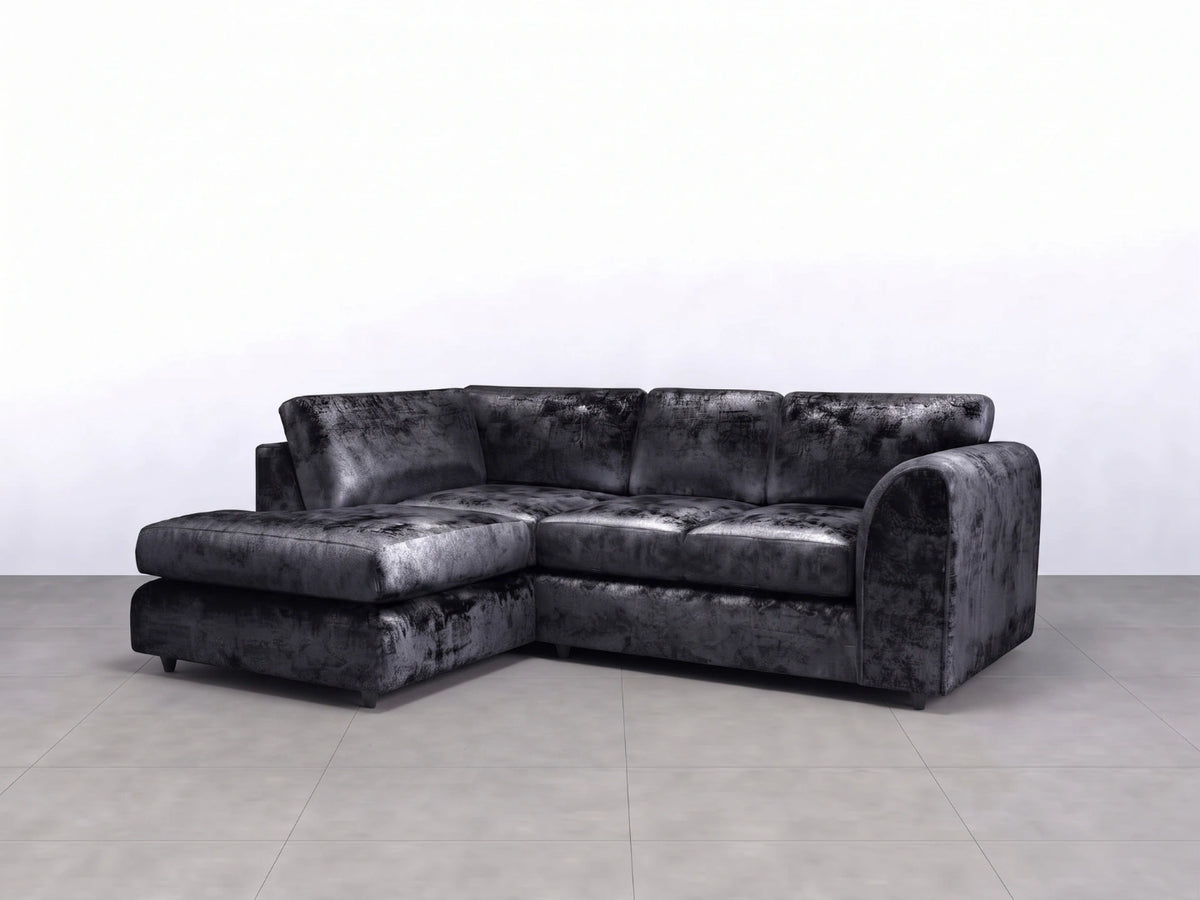 Crushed Velvet Full Back L Shape Sofa