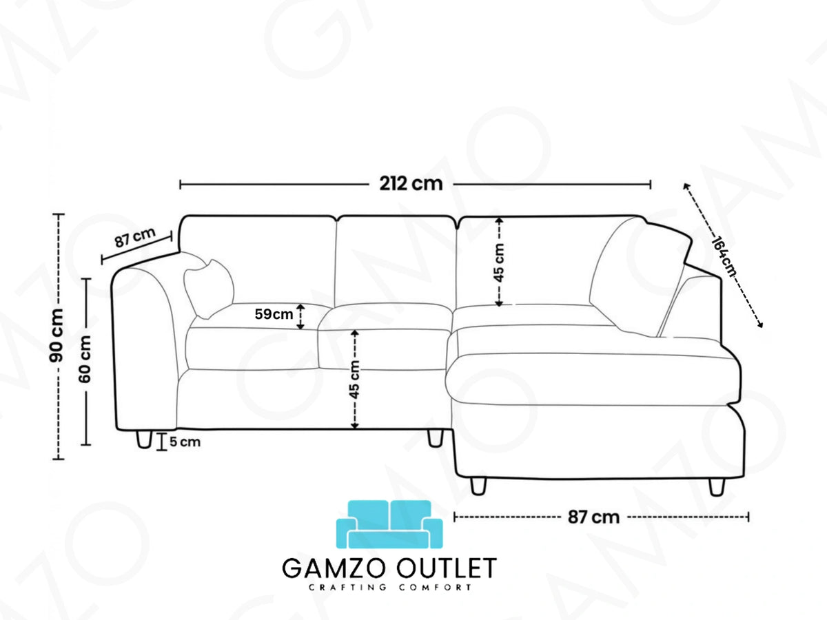 Crushed Velvet Full Back L Shape Sofa