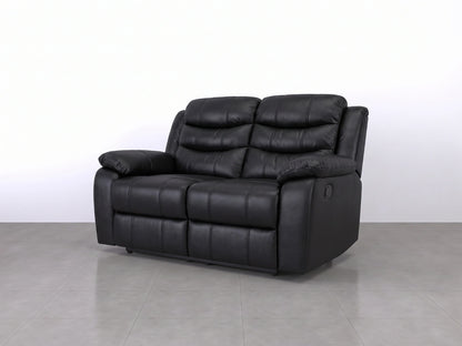 Black Model R recliner sofa from Gamzo Outlet, showing a comfortable 2-seater with plush cushions and modern design.