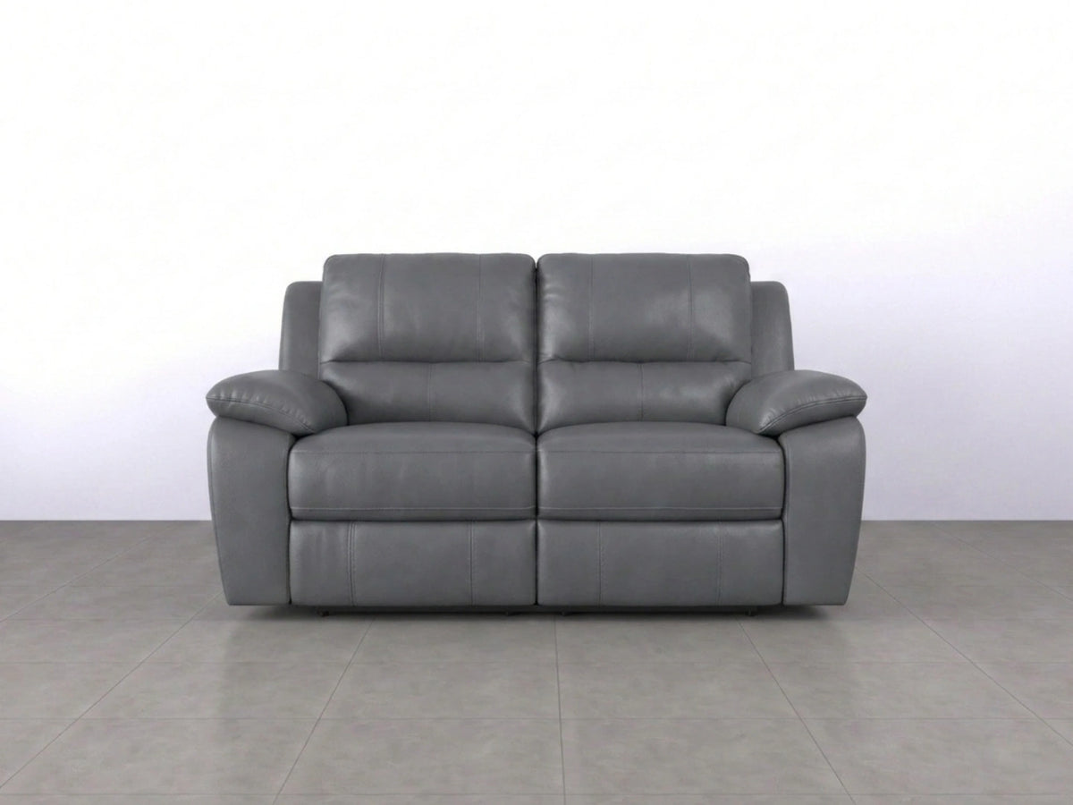 Gray Model R Recliner Sofa from Gamzo Outlet, showing the two-seater design with plush cushions and modern style.