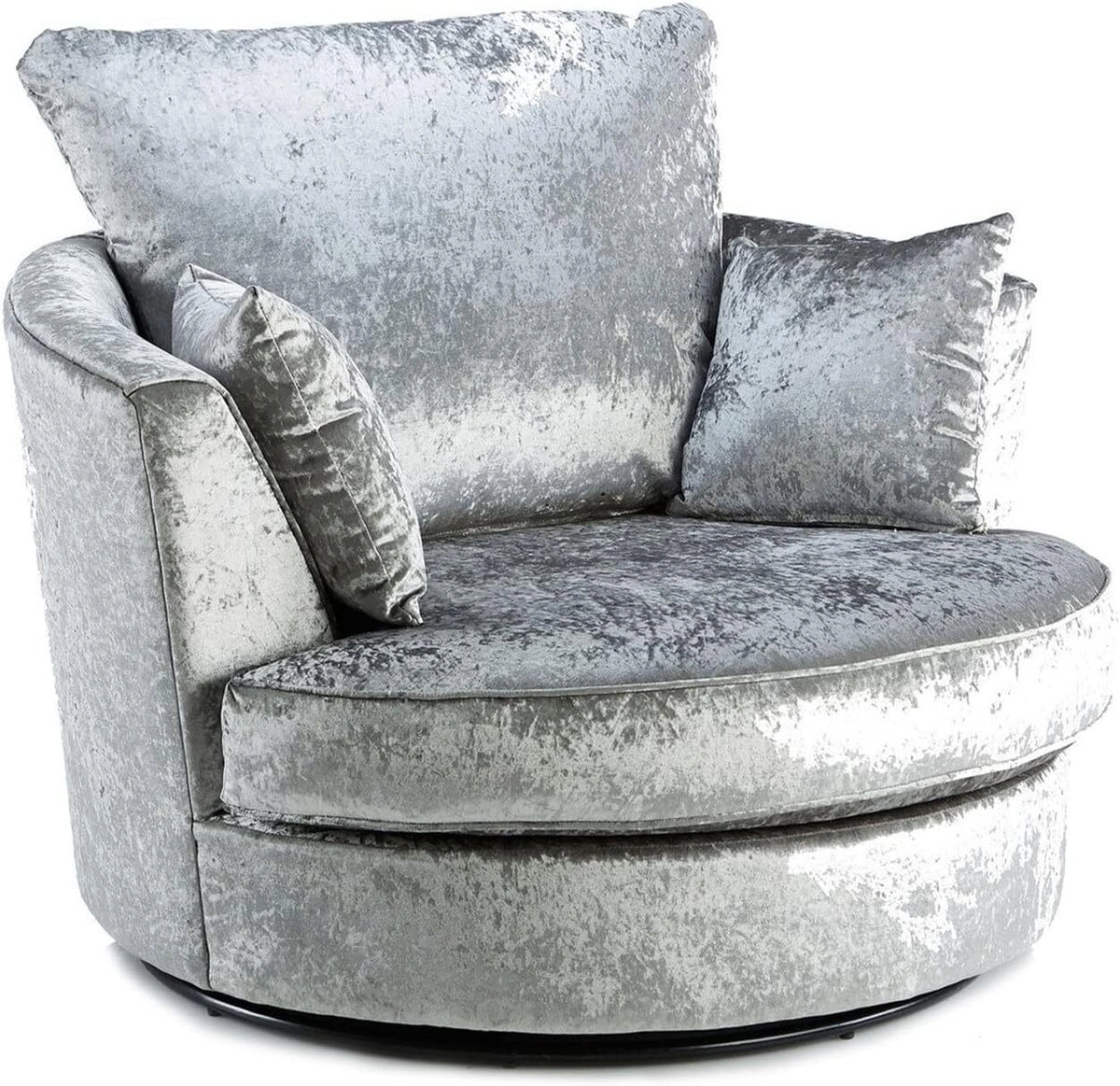 Gamzo Outlet crushed velvet swivel corner chair with plush upholstery and modern design, shown from a front view.