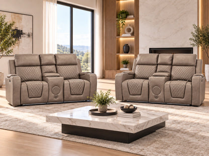 Mocha Model B electric recliner sofa from Gamzo Outlet, showing a comfortable 2-seater with plush upholstery and recline features.