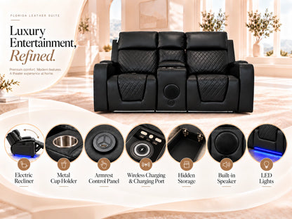 Black Model B electric recliner sofa, 2-seater with plush cushions and modern design by Gamzo Outlet.