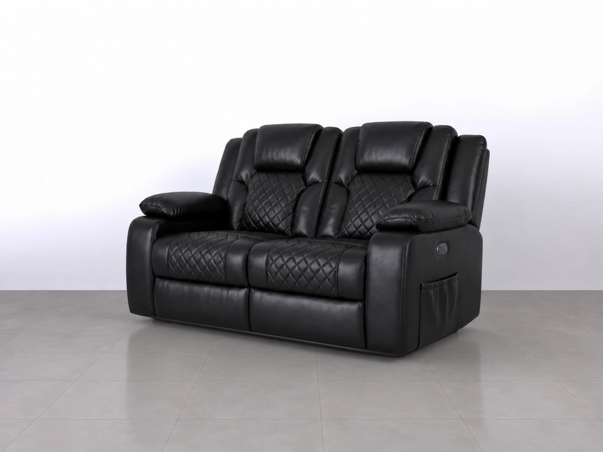 Black Model O electric recliner sofa from Gamzo Outlet, two-seater with plush cushions and modern design.