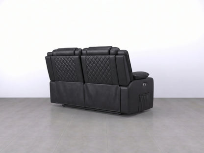 Black Model O electric recliner sofa by Gamzo Outlet, showcasing a comfortable two-seater with sleek design and plush cushioning.