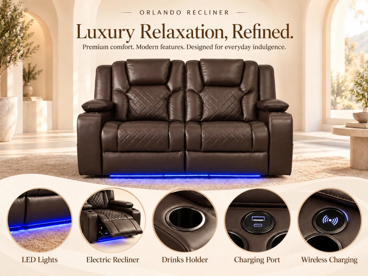 Brown Model O electric recliner sofa by Gamzo Outlet, showing a comfortable two-seater with reclined backrest and plush cushions.