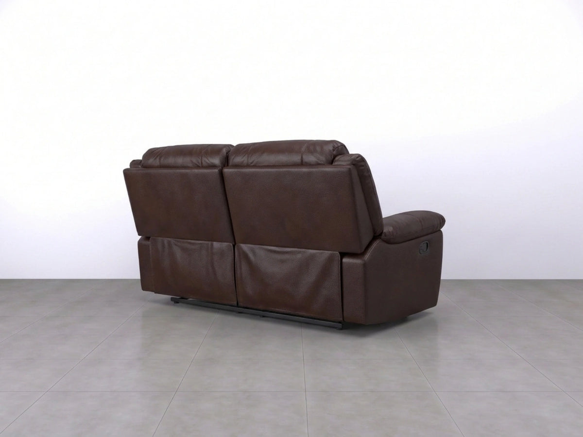 Brown Model R Recliner Sofa with two seats, featuring plush cushions and armrests, by Gamzo Outlet.