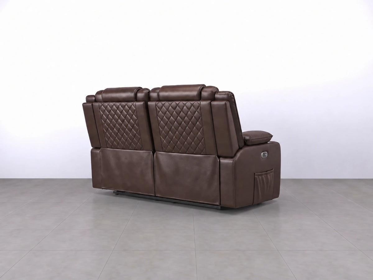 Brown Model O electric recliner 2-seater sofa by Gamzo Outlet, featuring plush cushions and a modern design.