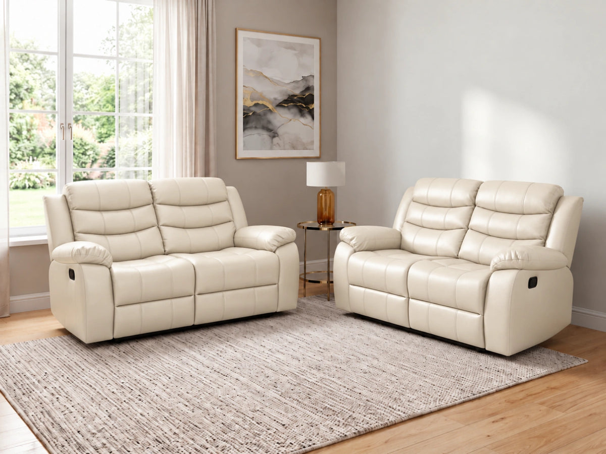 Cream Model R recliner sofa from Gamzo Outlet with plush cushions and wide 2-seater design, perfect for comfortable living rooms.