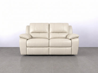 Cream Model R recliner sofa with two seats and plush cushioning, designed for comfortable lounging in a modern living room.