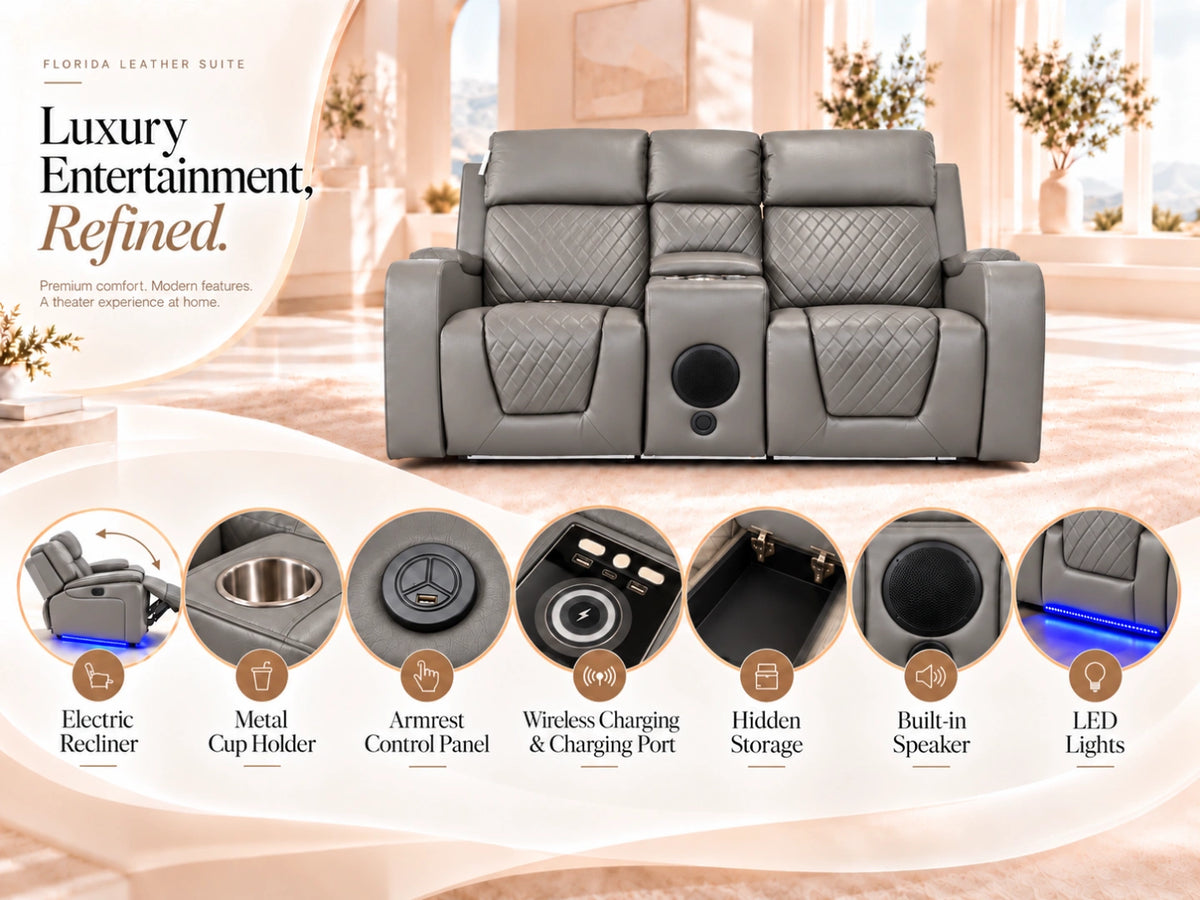 Grey Model B electric recliner sofa from Gamzo Outlet, 2-seater with plush cushions and modern design.