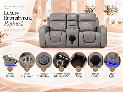 Grey Model B electric recliner sofa from Gamzo Outlet, 2-seater with plush cushions and modern design.