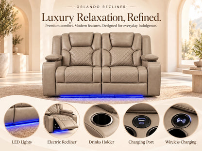 Mocha two-seater Model O electric recliner sofa by Gamzo Outlet with plush upholstery and modern design, perfect for living rooms.