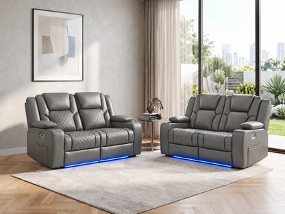 Grey Model O electric recliner sofa by Gamzo Outlet, showing a modern 2-seater sofa with recliner features and plush cushions.
